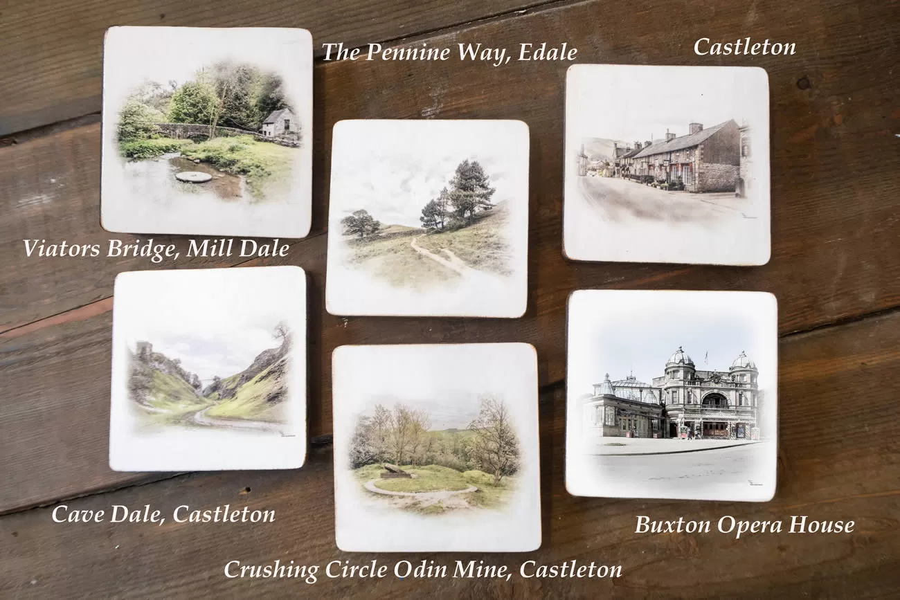 Square Wooden coasters – Peak District themed